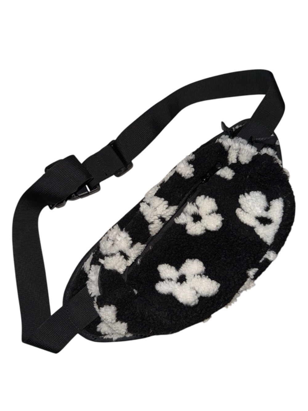 Black and White Floral Sherpa Crossbody Bag